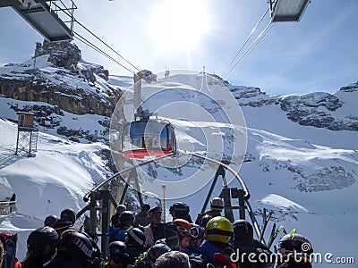 The cable car to Mount Titlis over Engelberg Editorial Stock Photo
