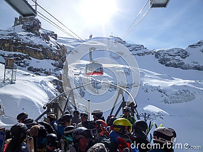 The cable car to Mount Titlis over Engelberg Editorial Stock Photo