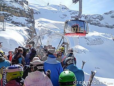 The cable car to Mount Titlis over Engelberg Editorial Stock Photo