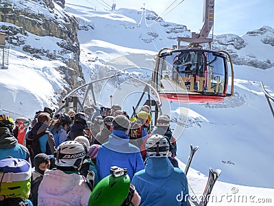 The cable car to Mount Titlis over Engelberg Editorial Stock Photo