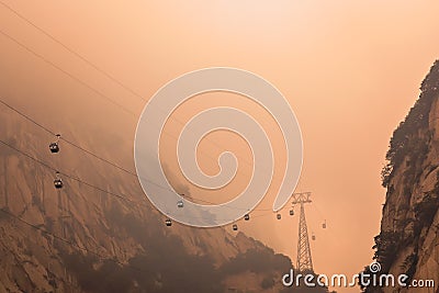 Cable car to the top of Huashan Mountain Editorial Stock Photo