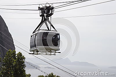 Rio de Janeiro; Brazil - February, 12, 2019: Cable car with tourists traveling to Sugarloaf mountain Editorial Stock Photo