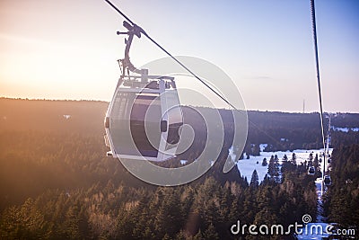 The cable cars at the Uludag Winter Tourism Center Stock Photo