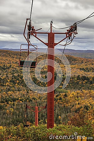 Cable chair lift tower at Copper peak in Michigan upper peninsula Stock Photo