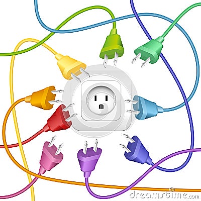 Cable Clutter Plugs Socket Colors Vector Illustration