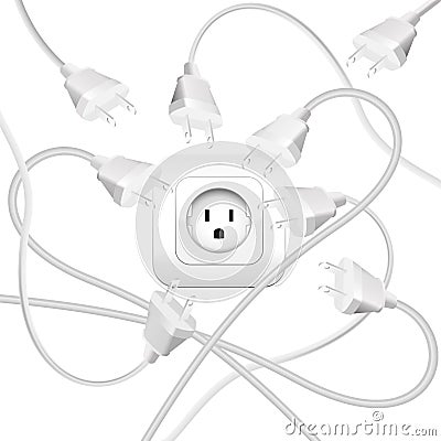 Cable Clutter Plugs Socket Cartoon Illustration