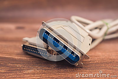 Cable for connecting office equipment to a computer with a parallel port interface Stock Photo