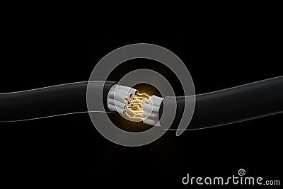 Cable with extended core, electronic connection product, with lightning effect 3d rendering Stock Photo