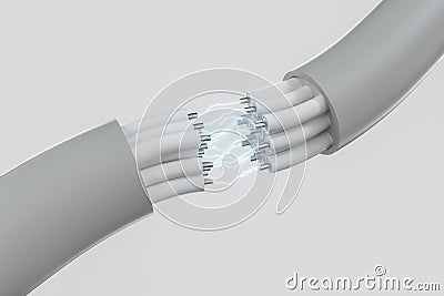 Cable with extended core, electronic connection product, with lightning effect 3d rendering Stock Photo