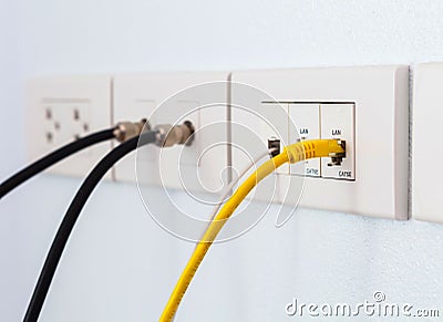 Cable panel for new house Stock Photo