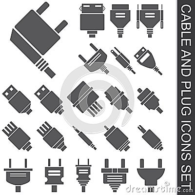 Cable and plug icons set Vector Illustration