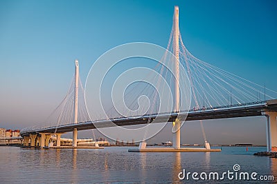 Cable-stayed bridge across the ship`s fairway, St. Petersburg, Russia Stock Photo