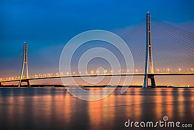 Cable stayed bridge at night Stock Photo