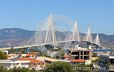 Cable stayed bridge at Patra in Greece Stock Photo