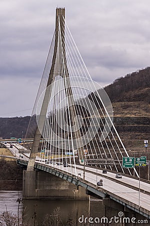 Cable-Stayed Suspension Bridge - US 22 - Ohio River Stock Photo