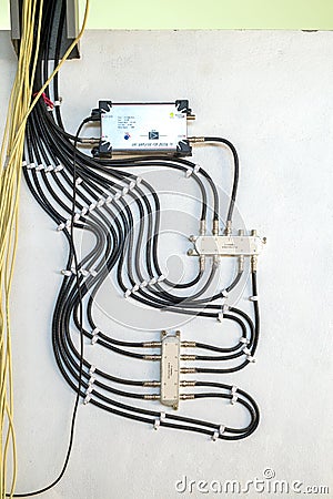 Cable Television System by Wire with Cable Signal Splitter in Ap Stock Photo