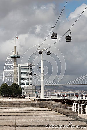 Cable Way in Nations Park in Lisbon, Portugal Editorial Stock Photo