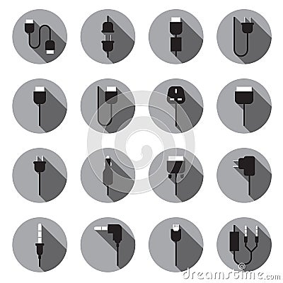 Cable wire computer and plug icons set Vector Illustration