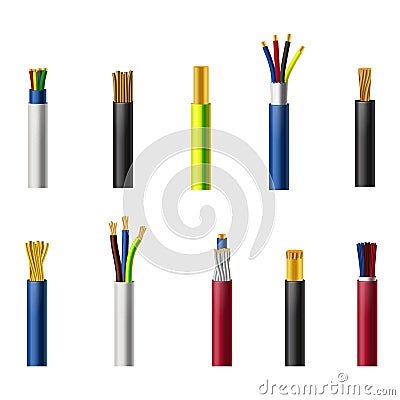 Cable wires and cords in cut, structure design Vector Illustration