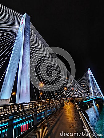 The cables intersect the bridge tower in wuhan city Editorial Stock Photo