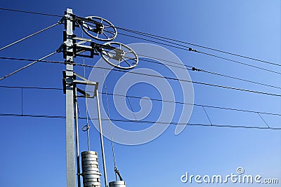 Cables and pole tower Stock Photo