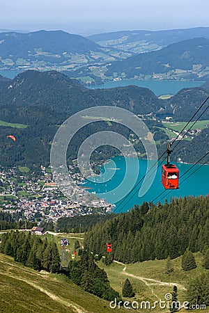 Cableway near Wolfgangsee Stock Photo