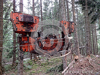 Cableway for timber transport Stock Photo