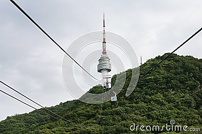 Cableway to Seoul Tower. Stock Photo