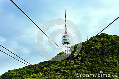 Cableway to Seoul Tower. Stock Photo