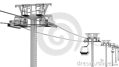 Cableway on white background. 3d render image Stock Photo