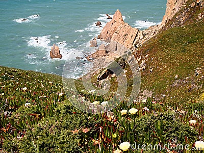 Cliffs in Cabo da Roca near Sintra, Portugal, continental Europeâ€™s westernmost point Stock Photo