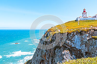 Cabo da roca lighthouse, stunning views of the ocean and rocks Stock Photo