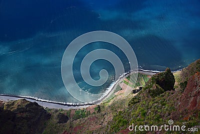 Cabo Girao, the highest cliff skywalk in Europe. View from the skywalk to the ocean. Madeira, Portugal Stock Photo