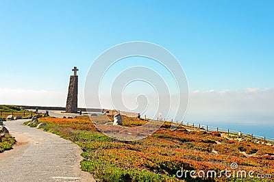 Cabo Roca Cross westernmost Portugal Stock Photo