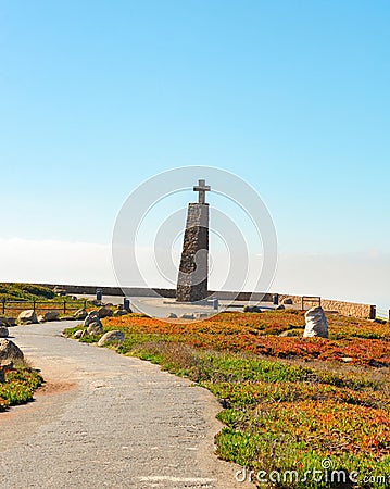 Cabo Roca Cross westernmost Portugal Stock Photo