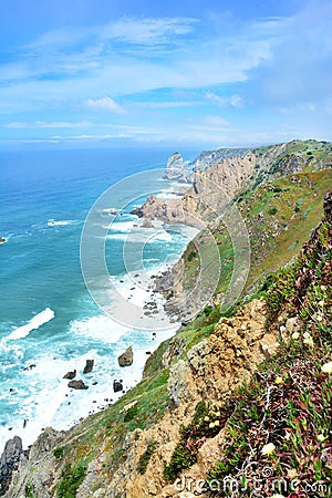 In Cabo Roca will give beautiful cliffs in Portugal Stock Photo