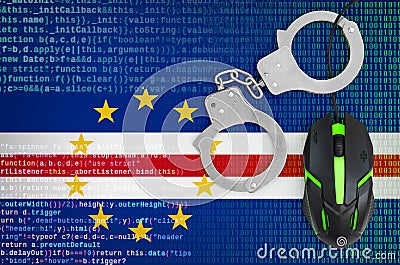 Cabo verde flag and handcuffed computer mouse. Combating computer crime, hackers and piracy Stock Photo