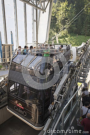 Cabrio double deck cable car, Stanserhorn Editorial Stock Photo