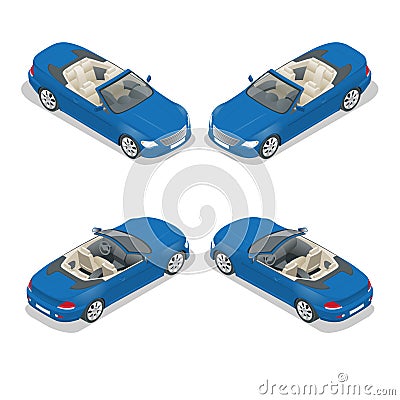 Cabriolet car isometric vector illustration. Flat 3d convertible image Vector Illustration