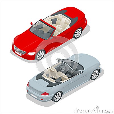 Cabriolet car isometric vector illustration. Flat 3d convertible image. Vector Illustration