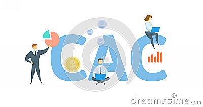 CAC, Customer Acquisition Cost. Concept with keywords, people and icons. Flat vector illustration. Isolated on white. Vector Illustration