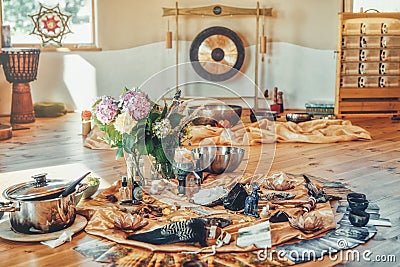 Cacao ceremony space, heart opening medicine. Ceremony space. Stock Photo