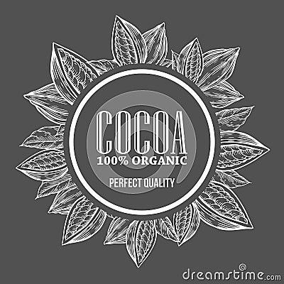 Cacao, cocoa Hand hand drawn wreath botany vector illustration. Cacao Decorative doodle Vector Illustration