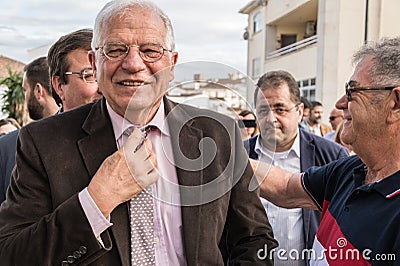 Josep Borrel, candidate for the PSOE in the European elections, on his arrival at the rally in Caceres. Editorial Stock Photo