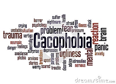 Cacophobia fear of ugliness word cloud concept Stock Photo