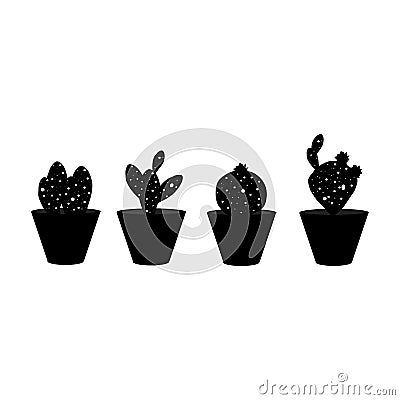 Cacti black and white set Vector Illustration