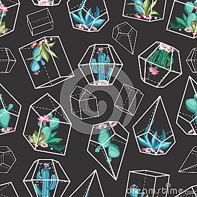 Cacti flower seamless pattern. Vector Illustration