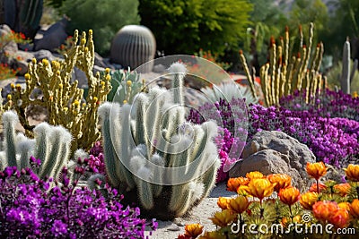 cacti garden, with different varieties and colors of cacti in full bloom Stock Photo