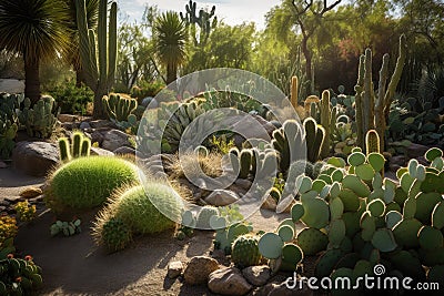 cacti garden with succulents and other desert plants Stock Photo