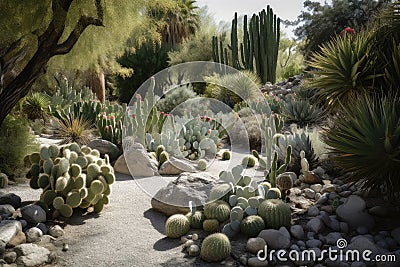 cacti garden with succulents and other desert plants Stock Photo